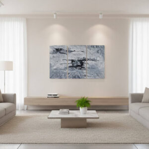 Abstract panel painting called Black swan (on the wall) by Keren de Vreede