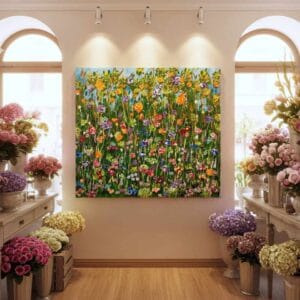 Fields painting called Breath of spring (on the wall) by Keren de Vreede