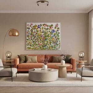 Fields painting called Dancing garden (on the wall) by Keren de Vreede