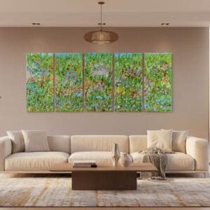 Field panel painting called Gina-Li (on the wall) by Keren de Vreede