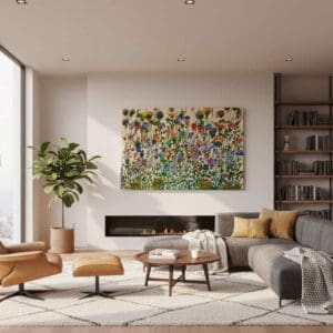 Fields painting called Lucia (on the wall) by Keren de Vreede