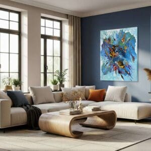 Abstract universe painting called New dawn (on the wall) by Keren de Vreede