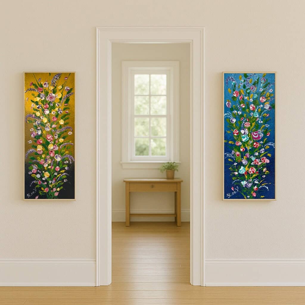 Flower painting called Sienna (on the wall) by Keren de Vreede