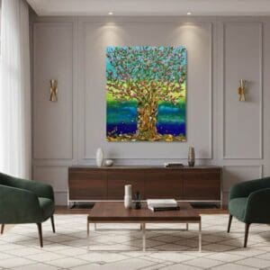 Tree painting called Vida (on the wall) by Keren de Vreede