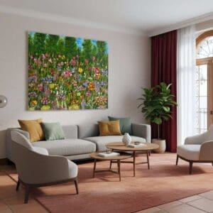 Fields painting called Wildflower forest (on the wall) by Keren de Vreede